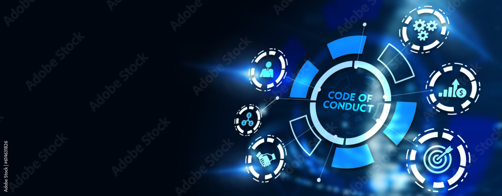 Fototapeta premium Business, Technology, Internet and network concept. Virtual screen of the future: Code of conduct. 3d illustration