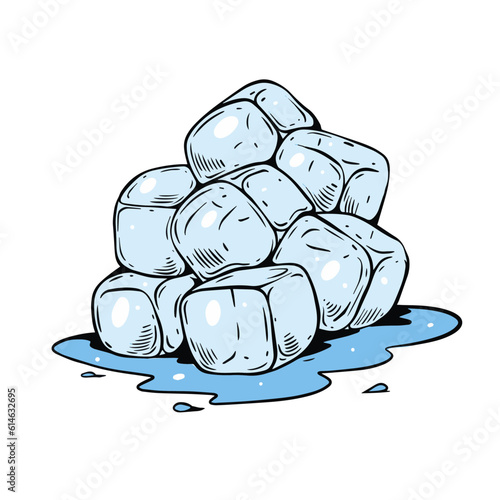 Colorful ice cubes in cartoon style vector art illustration