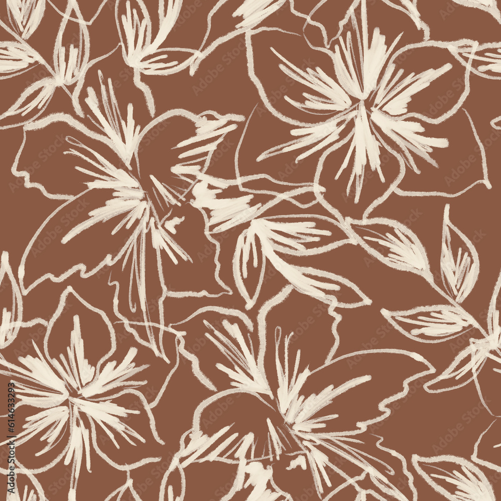 Fototapeta premium Lineart flowers pattern