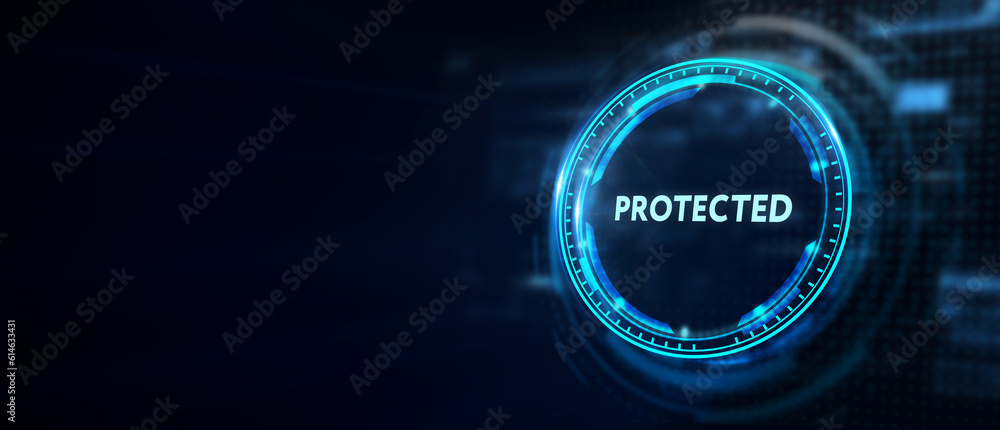 Cyber security data protection business technology privacy concept. Protected. 3d illustration Cyber security data protection business technology privacy concept. Protected. 3d illustration