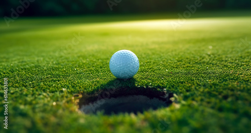 A golf ball is rolling in a golf hole