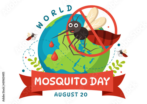 World Mosquito Day Vector Illustration on 20 August with Midge Can Cause Dengue Fever and Malaria in Flat Cartoon Hand Drawn Background Templates