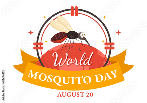 World Mosquito Day Vector Illustration on 20 August with Midge Can Cause Dengue Fever and Malaria in Flat Cartoon Hand Drawn Background Templates