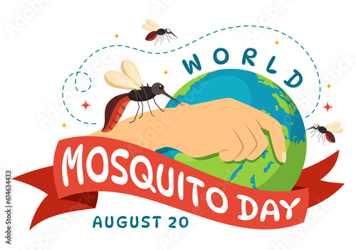 World Mosquito Day Vector Illustration on 20 August with Midge Can Cause Dengue Fever and Malaria in Flat Cartoon Hand Drawn Background Templates