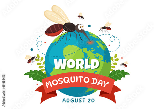 World Mosquito Day Vector Illustration on 20 August with Midge Can Cause Dengue Fever and Malaria in Flat Cartoon Hand Drawn Background Templates