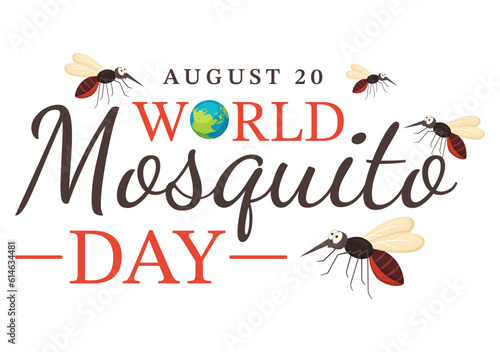 World Mosquito Day Vector Illustration on 20 August with Midge Can Cause Dengue Fever and Malaria in Flat Cartoon Hand Drawn Background Templates