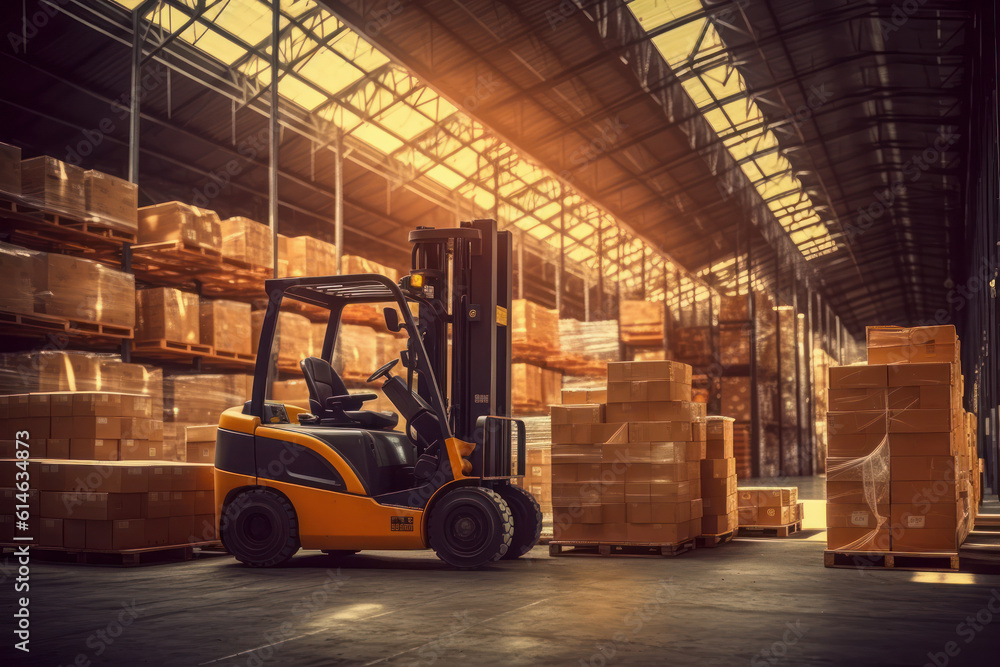 Smooth store operations: Forklifts at work in a transportation and storage environment.generative ai