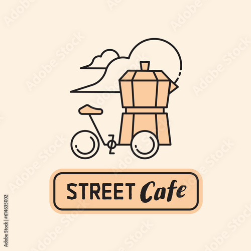 street cafe logo with moka pot bike