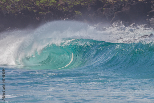 Ocean Wave Crashes onto Beach at Waimea Bay Hawaii