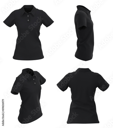 Polo T-shirts mockup for ladies. Isolated. Black Woman Polo Shirt