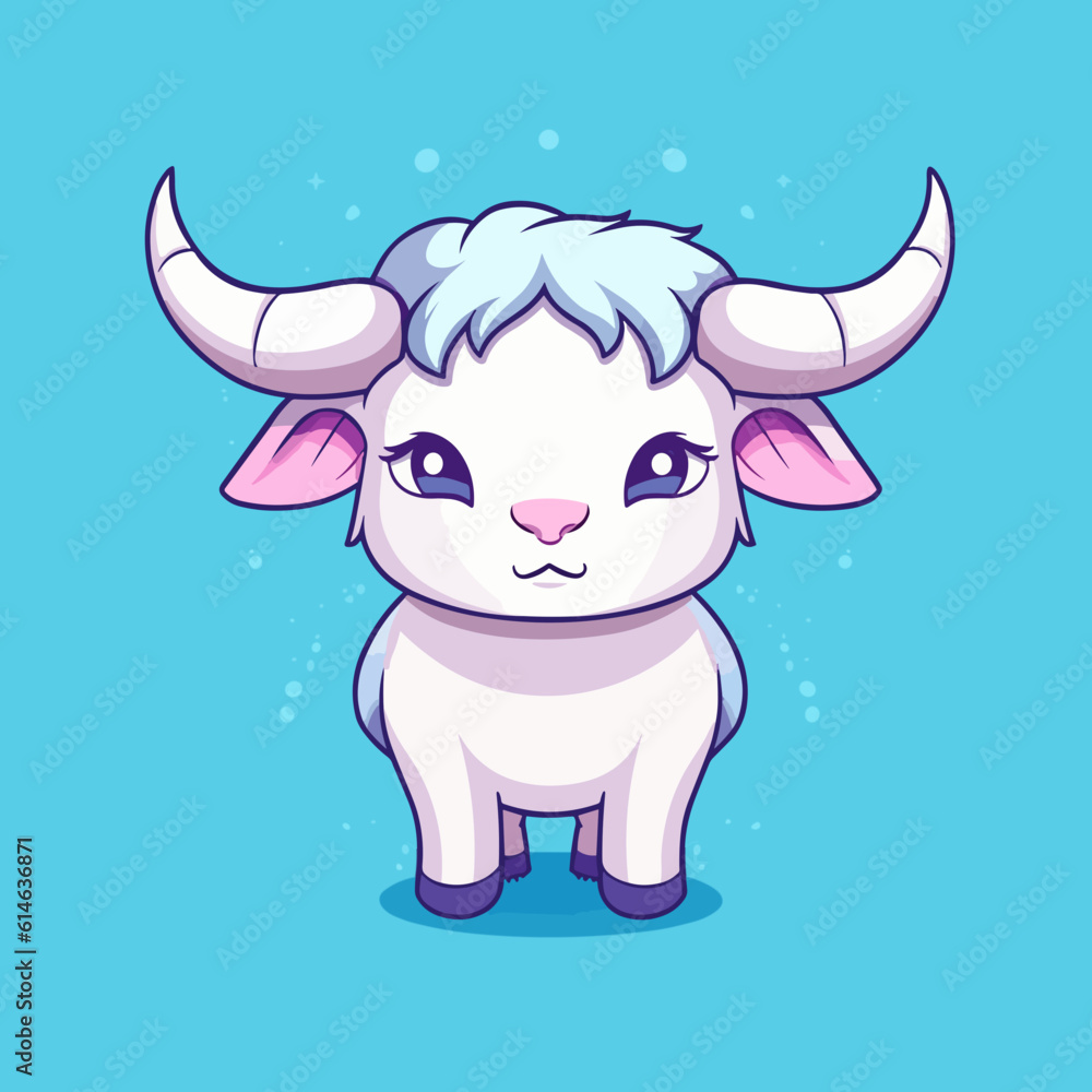 Fototapeta premium Bull. Cute little cartoon kawaii anime character. Domestic Pet. Wild Animal. Flat vector