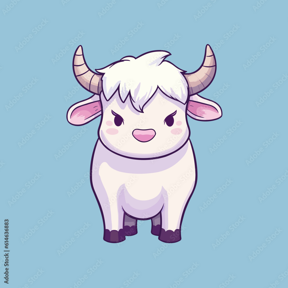 Bull. Cute little cartoon kawaii anime character. Domestic Pet. Wild Animal. Flat vector Bull. Cute little cartoon kawaii anime character. Domestic Pet. Wild Animal. Flat vector