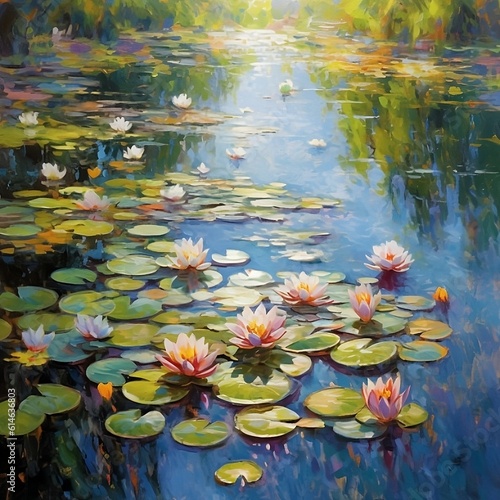 Tableau sur toile Imagen de un lago con nenúfares en la naturaleza