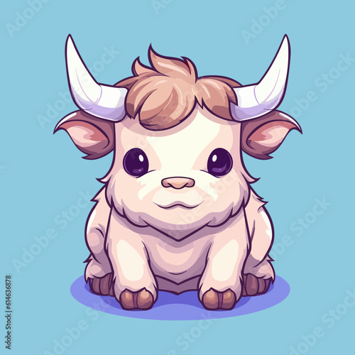 Bull. Cute little cartoon kawaii anime character. Domestic Pet. Wild Animal. Flat vector