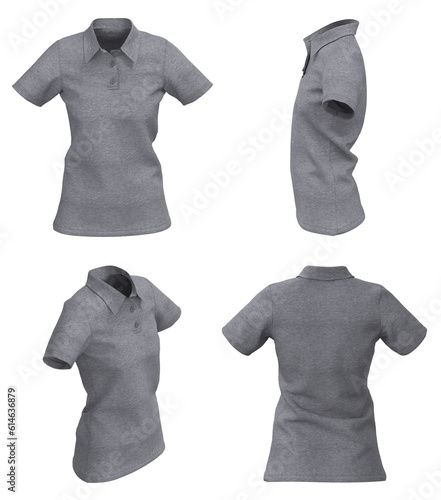 Polo T-shirts mockup for ladies. Isolated. Grey Woman Polo Shirt