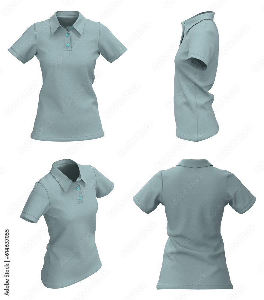 Polo T-shirts mockup for ladies. Isolated. Turquoise Woman Polo Shirt Polo T-shirts mockup for ladies. Isolated. Turquoise Woman Polo Shirt