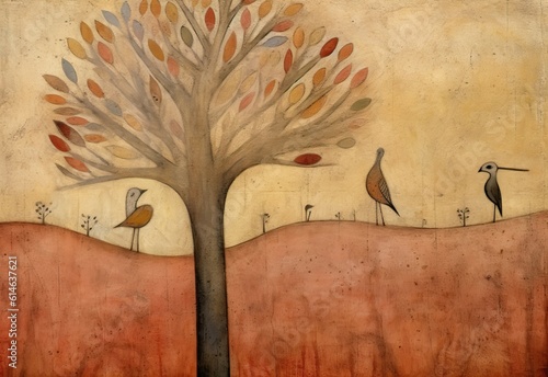 Background with an isolated tree naive art style
