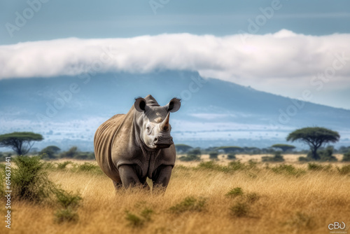 African black rhino in the backdrop of Mount kilimanjaro © STORYTELLER