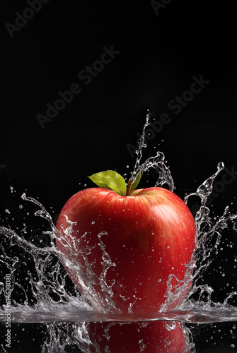 red apple splashing water