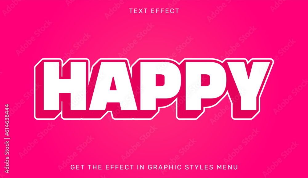 Happy editable text effect in 3d style with pink color. Text emblem for advertising, branding and business logo