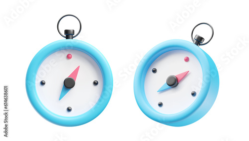 Compass tool, navigation and orientation equipment device 3d realistic style rendering. Cute toy compass object for navigation and orientation vector illustration isolated on white background