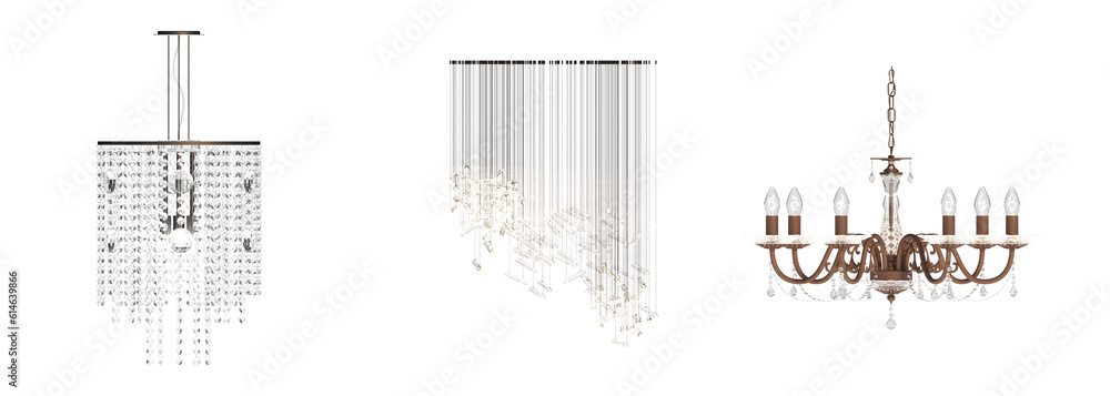 Obraz premium crystal chandelier for the interior isolated on white background, home lighting, 3D illustration, cg render