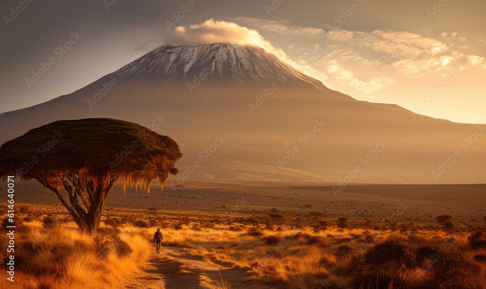 Sunset at mountain Kilimanjaro Tanzania and Kenya, travel summer holiday vacation idea concept.  - obrazy, fototapety, plakaty 