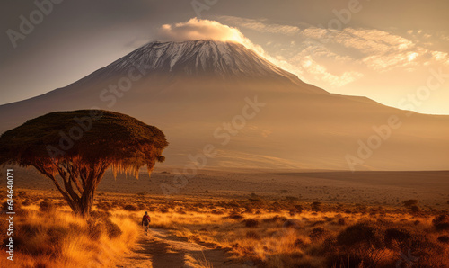 Sunset at mountain Kilimanjaro Tanzania and Kenya, travel summer holiday vacation idea concept.  photo