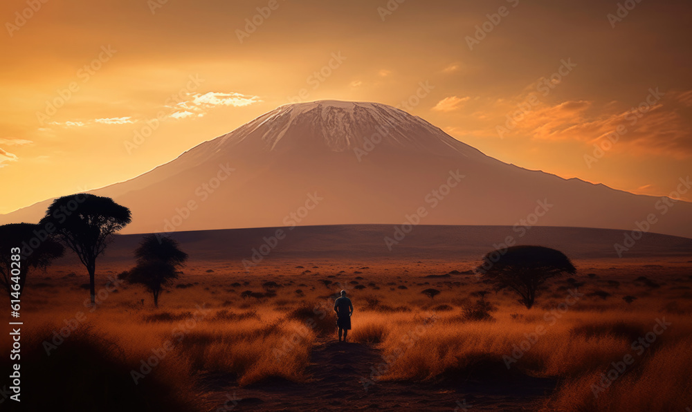 Sunset at mountain Kilimanjaro Tanzania and Kenya, travel summer holiday vacation idea concept.  - obrazy, fototapety, plakaty 