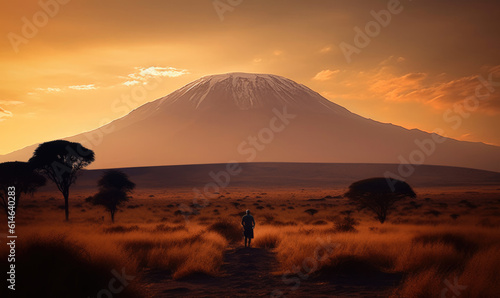 Sunset at mountain Kilimanjaro Tanzania and Kenya  travel summer holiday vacation idea concept. 