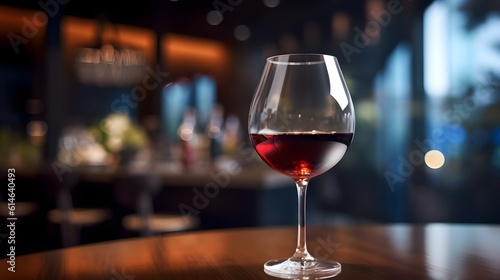wine in a glass in a drinking bar with a blurred background