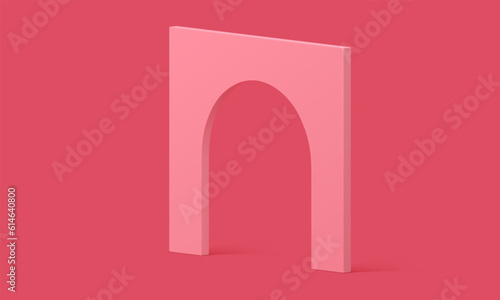 3d archway pink curved angular construction block minimal gate entrance exit isometric vector