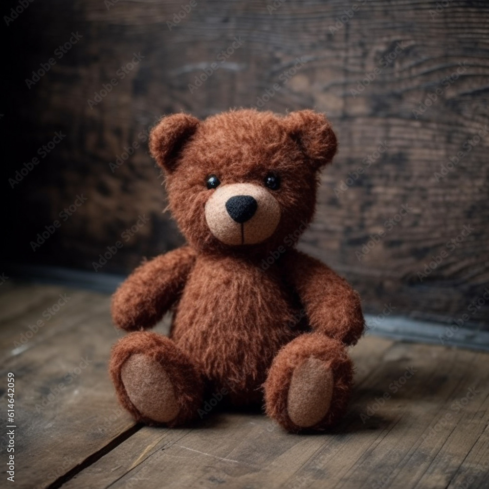 A small plushie brown bear. A small plushie brown bear sit down on the ground A small plushie brown bear. A small plushie brown bear sit down on the ground