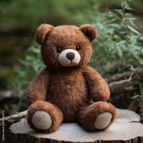 A small plushie brown bear. A small plushie brown bear sit down on the ground © Yukio Toraa