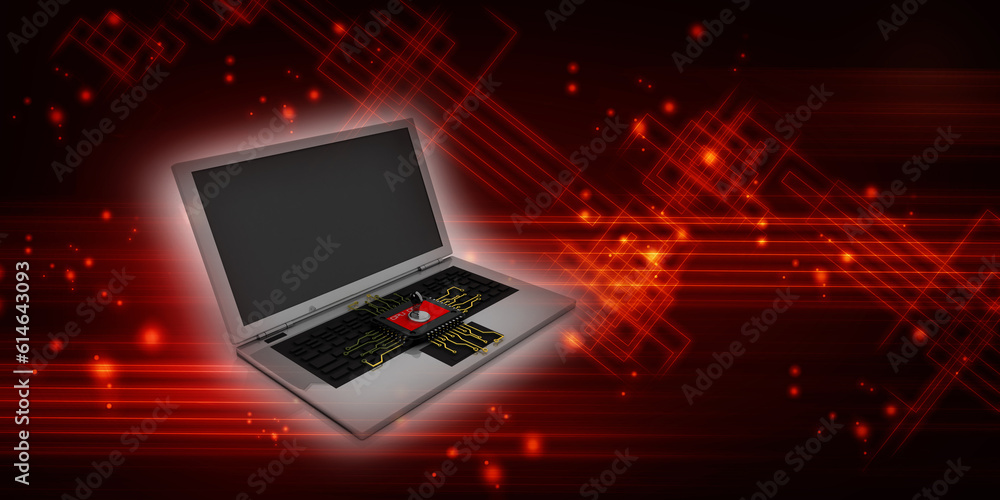 3d render Laptop computer with microchips 3d render Laptop computer with microchips