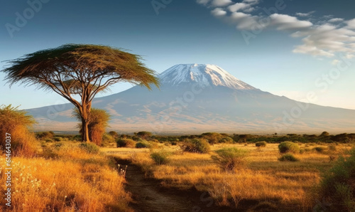 Sunset at mountain Kilimanjaro Tanzania and Kenya  travel summer holiday vacation idea concept. 