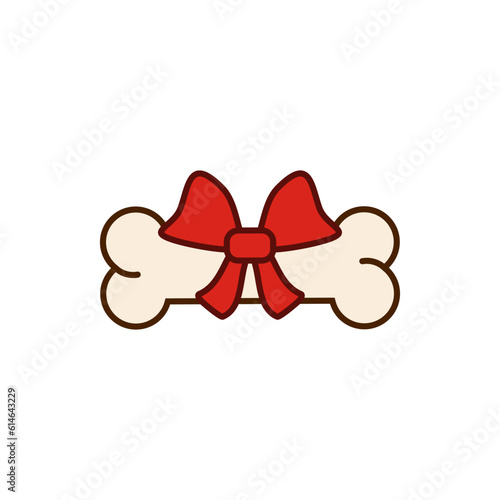 A dog bone with a ribbon bow. Gift bone. 