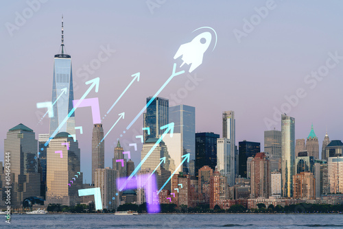 Canvas Print Skyline of New York City Financial Downtown Skyscrapers at sunset