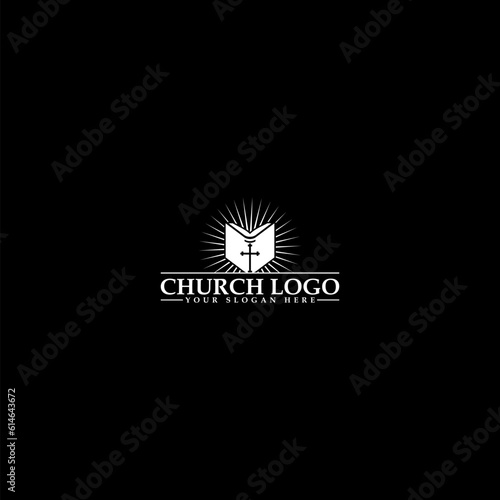 Church and book logo design template isolated on dark background