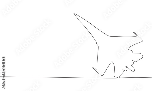 Abstract fighter aircraft in continuous line art drawing style. Minimalist black linear sketch isolated on white background. Vector illustration