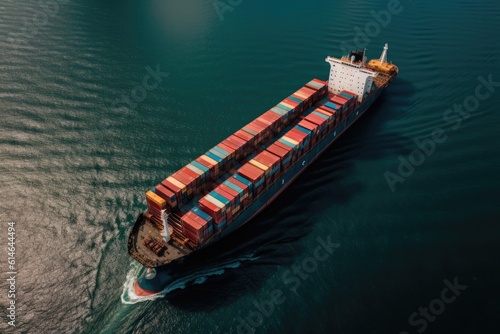 Container cargo vessel ship boat freight in sea. Generative AI