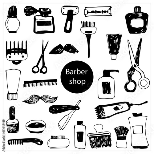 Vector set elements barber shop tools hairdresser