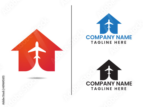 Air house logo design. House logo with plane. Plane home. Real estate. Home logo. Business. Sky. Premium design