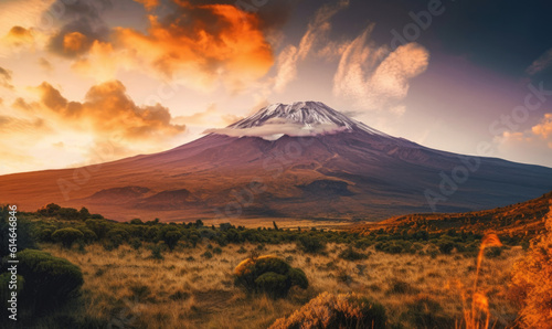 Sunset at mountain Kilimanjaro Tanzania and Kenya, travel summer holiday vacation idea concept. 