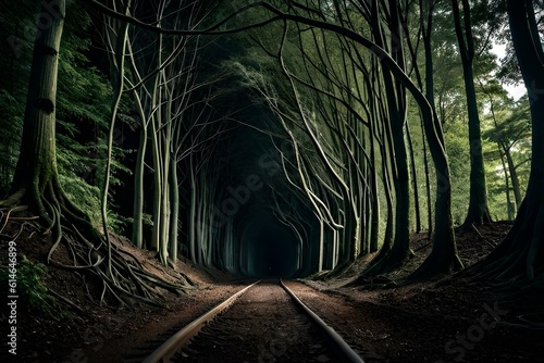 dark forest with railway 