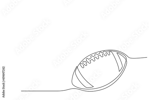 American football ball in single continuous line style. One line drawing of Rugby ball. Editable stroke drawing. American football logo. Game sports equipment in linear style. Scketch in linear style