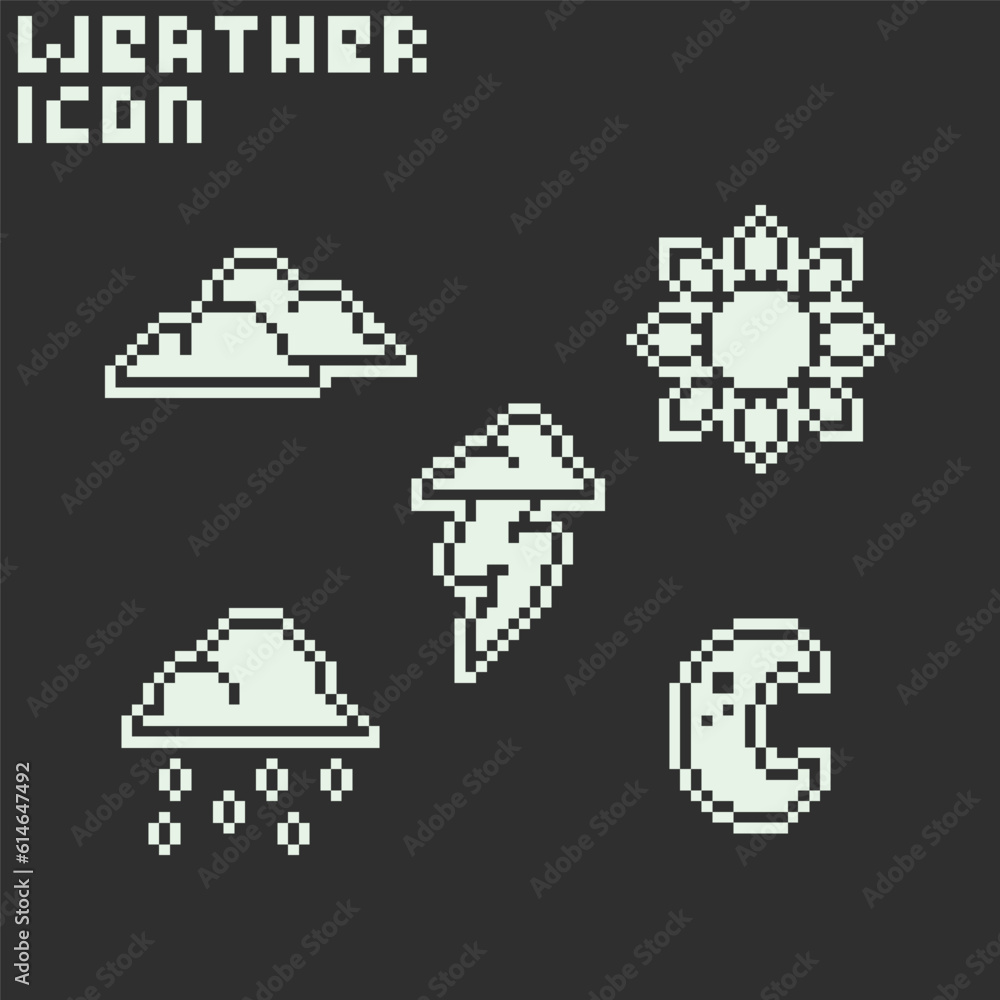 Fototapeta premium this is Weather icon use 1 bit style in pixel art with white color and black background ,this item good for presentations,stickers, icons, t shirt design,game asset,logo and your project.