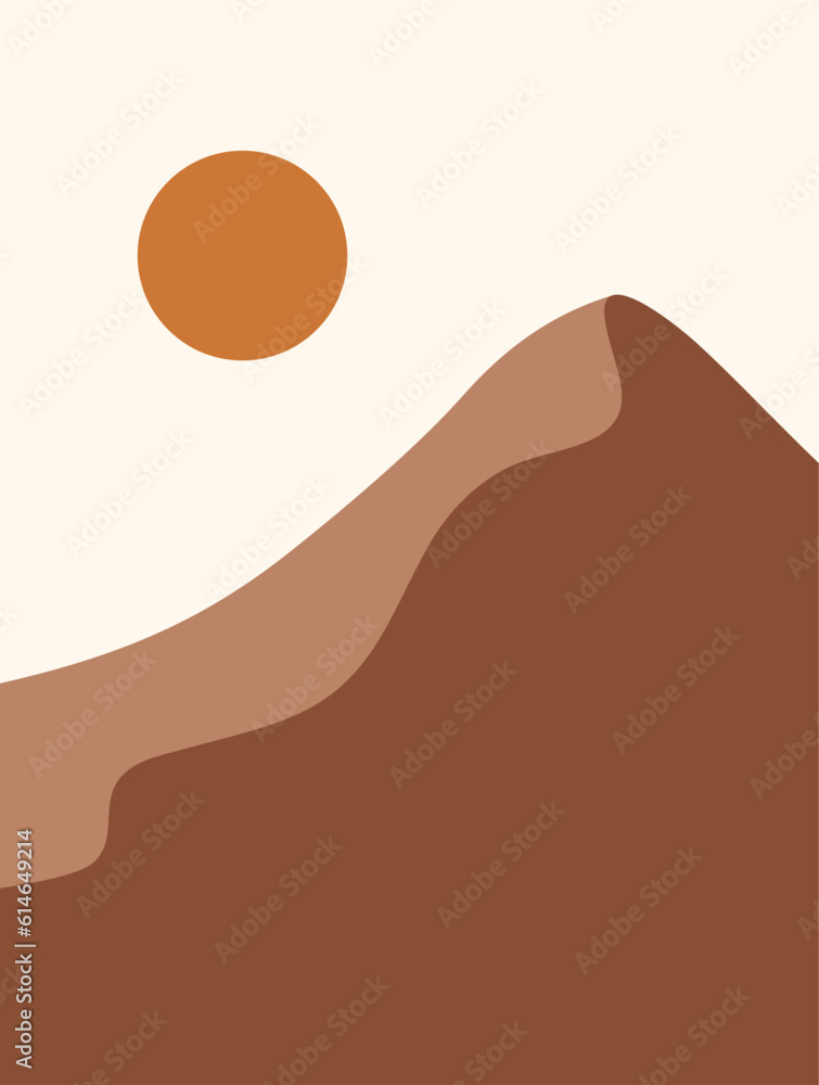 Minimal abstract san dune background vector. Mid century mountain background. Modern and Contemporary art print.