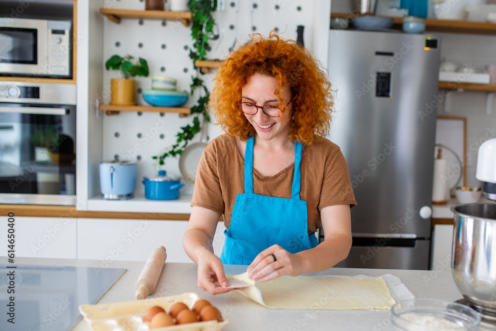 Baking Concept. Portrait Of Joyful Woman Kneading Dough In Kitchen Interior, Cheerful Female In Apron Having Fun While Preparing Homemade Pastry, Baking Concept. Portrait Of Joyful Woman Kneading Dough In Kitchen Interior, Cheerful Female In Apron Having Fun While Preparing Homemade Pastry,