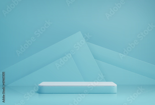Light blue cosmetics podium, product display stand or promotion platform, vector mockup. Premium product display or podium background with pedestal, pastel blue showroom stage or showcase stand